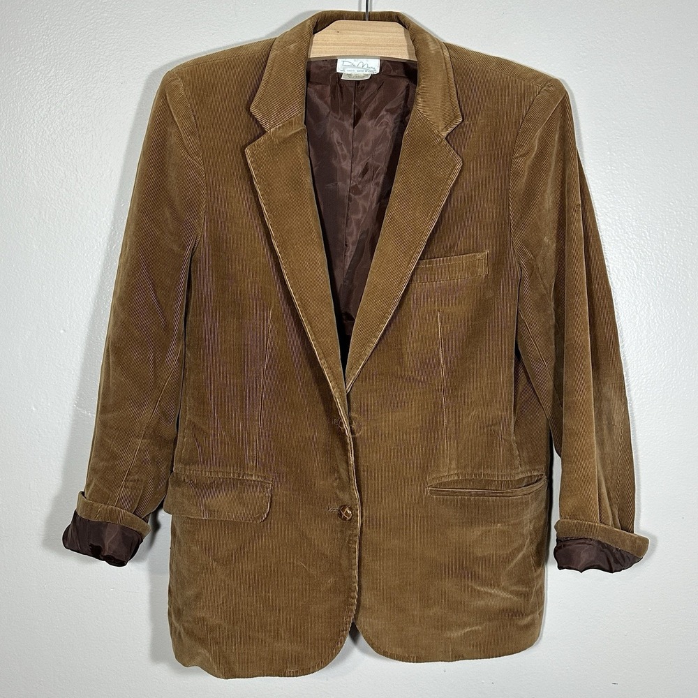 De Mara Women's 18 Blazer Brown Corduroy Vintage Single Button Made in Japan